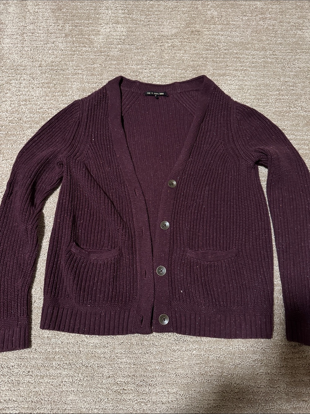 rag & bone Deep Plum Ribbed Button Cardigan